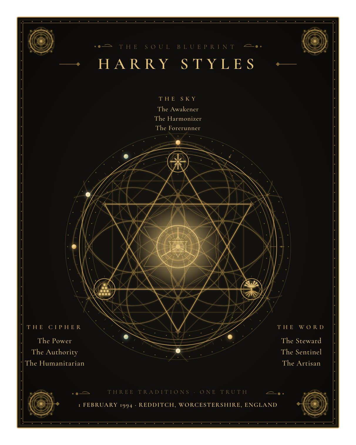 The Soul Blueprint Seal of Harry Styles — a generative sigil of Harry Styles's chart, numerology, and name