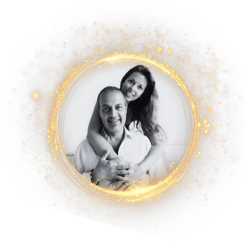 Shams and Joanna in a ring of gold light